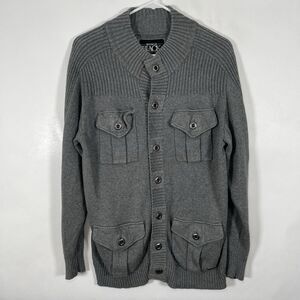 Buckle Black Slim Fit Cardigan Sweater Mens Large Gray Button Front 4 Pockets